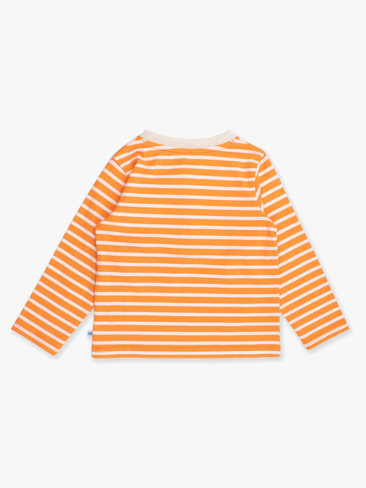 Boys Pumpkin Orange Stripe Knit Long Sleeve Embroidered Henley Tee