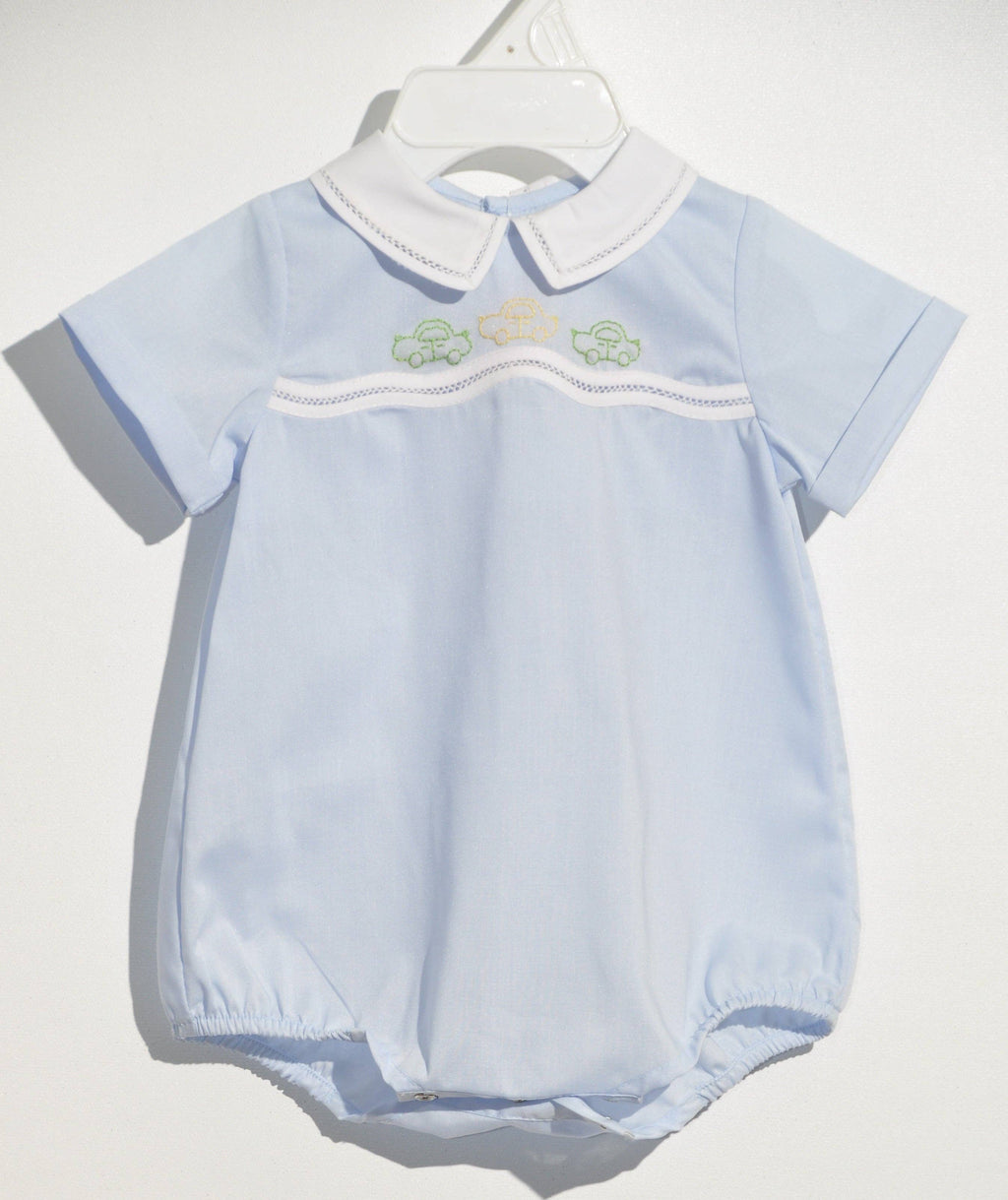 Blue Boy Cars Embroidered Bubble with Bonnet: 3 months