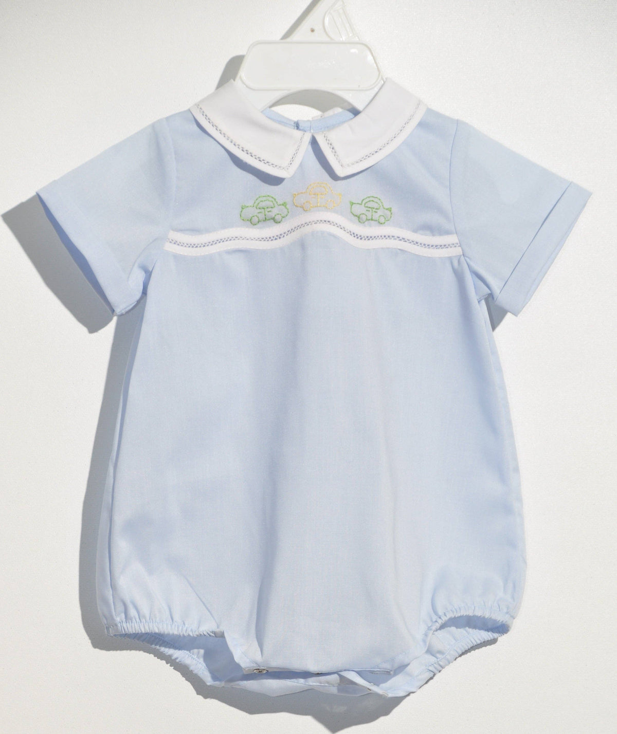 Blue Boy Cars Embroidered Bubble with Bonnet: 3 months