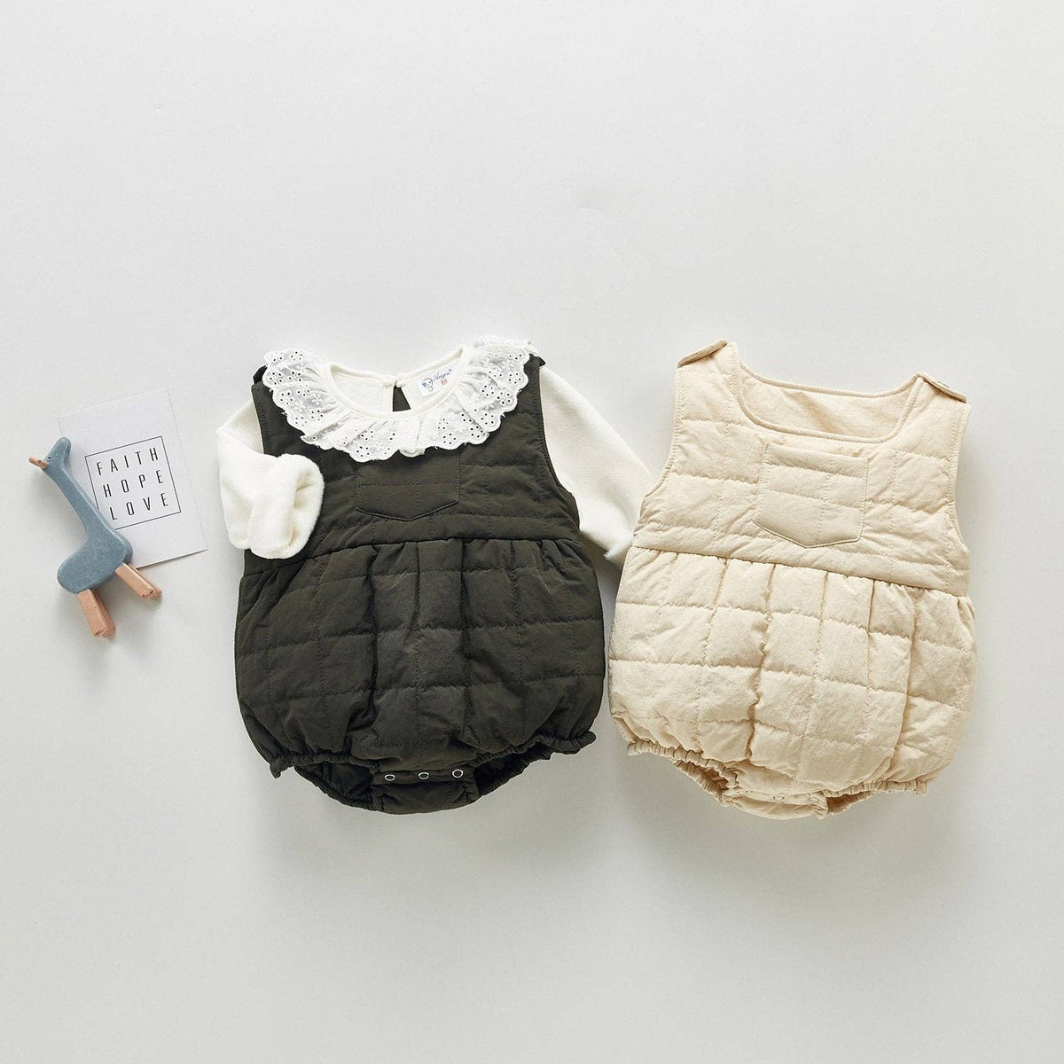 Girls Knit Top and Quilted Tank Romper 2 Piece Set.