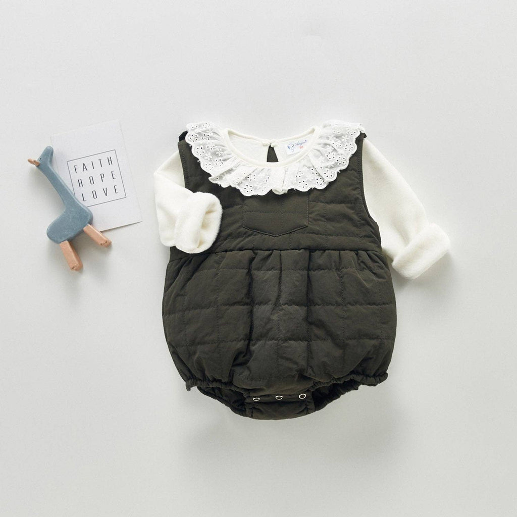Girls Knit Top and Quilted Tank Romper 2 Piece Set.