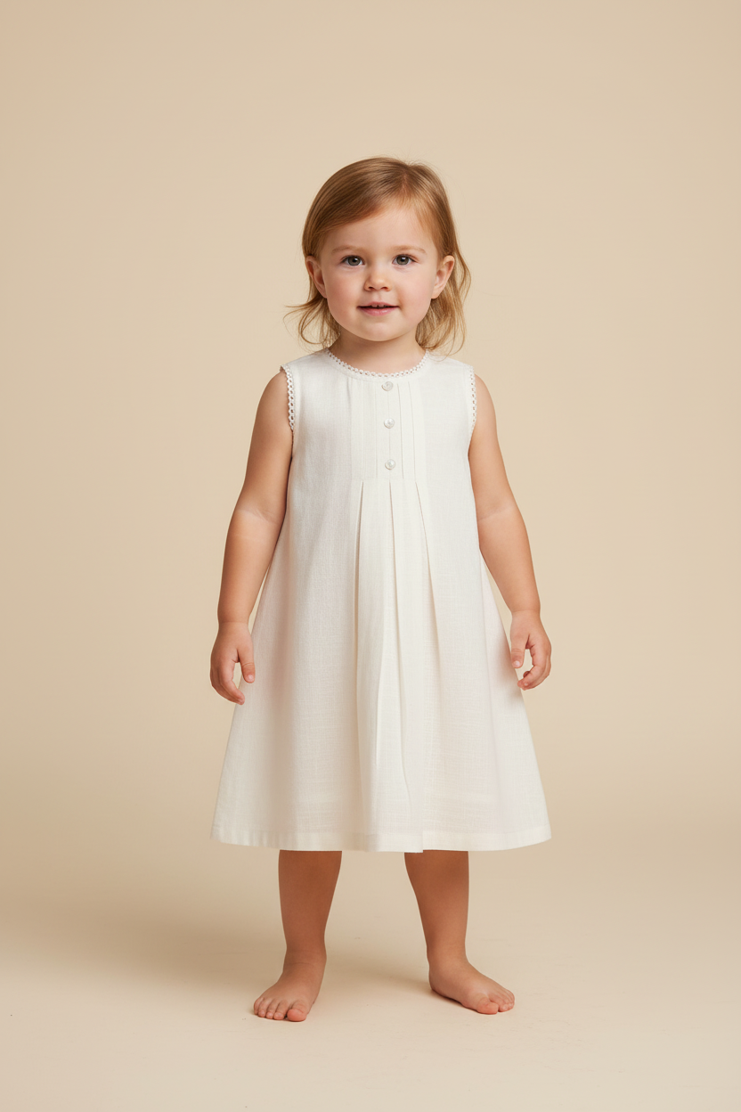 Ivory Lace Detail Gathered Dress.