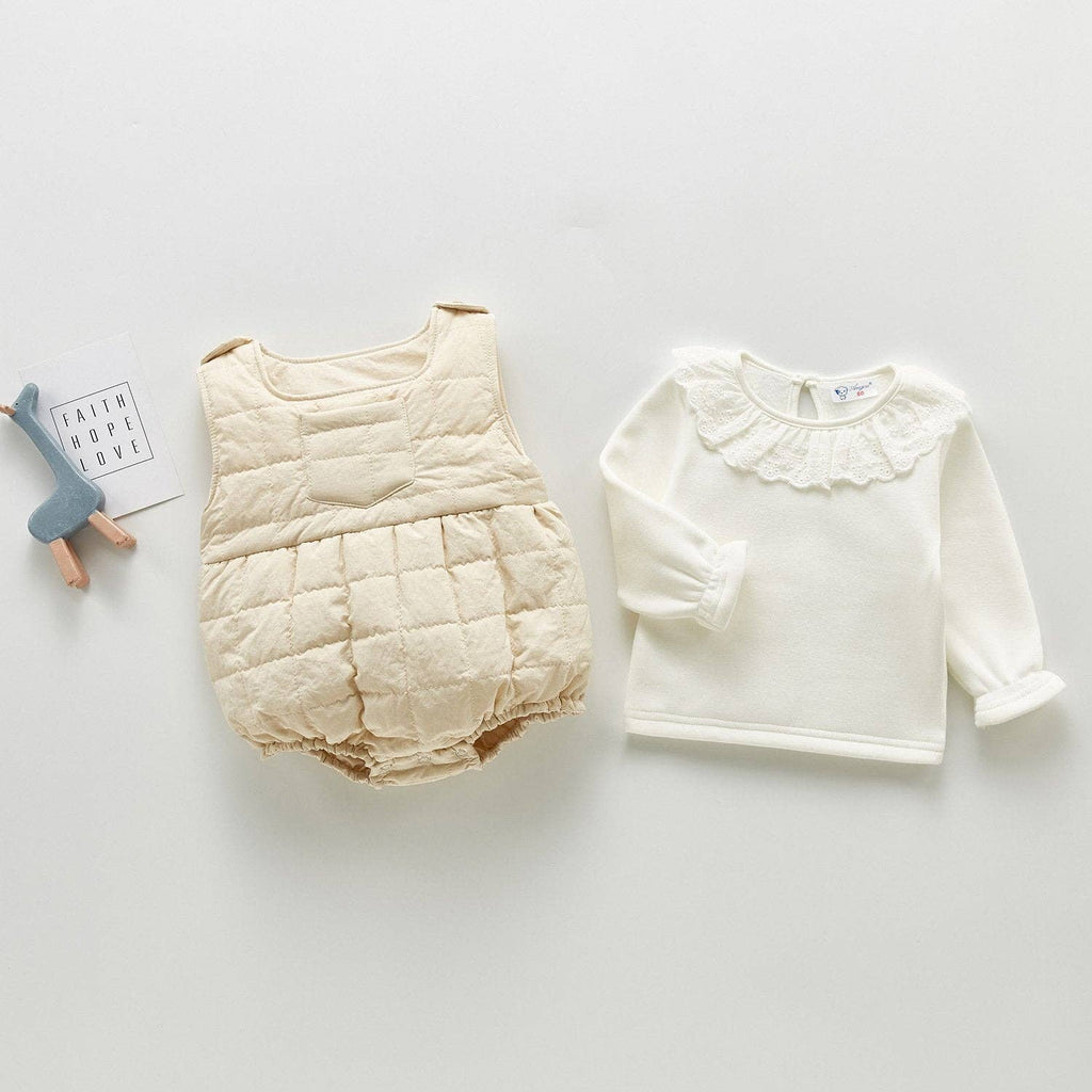 Girls Knit Top and Quilted Tank Romper 2 Piece Set.
