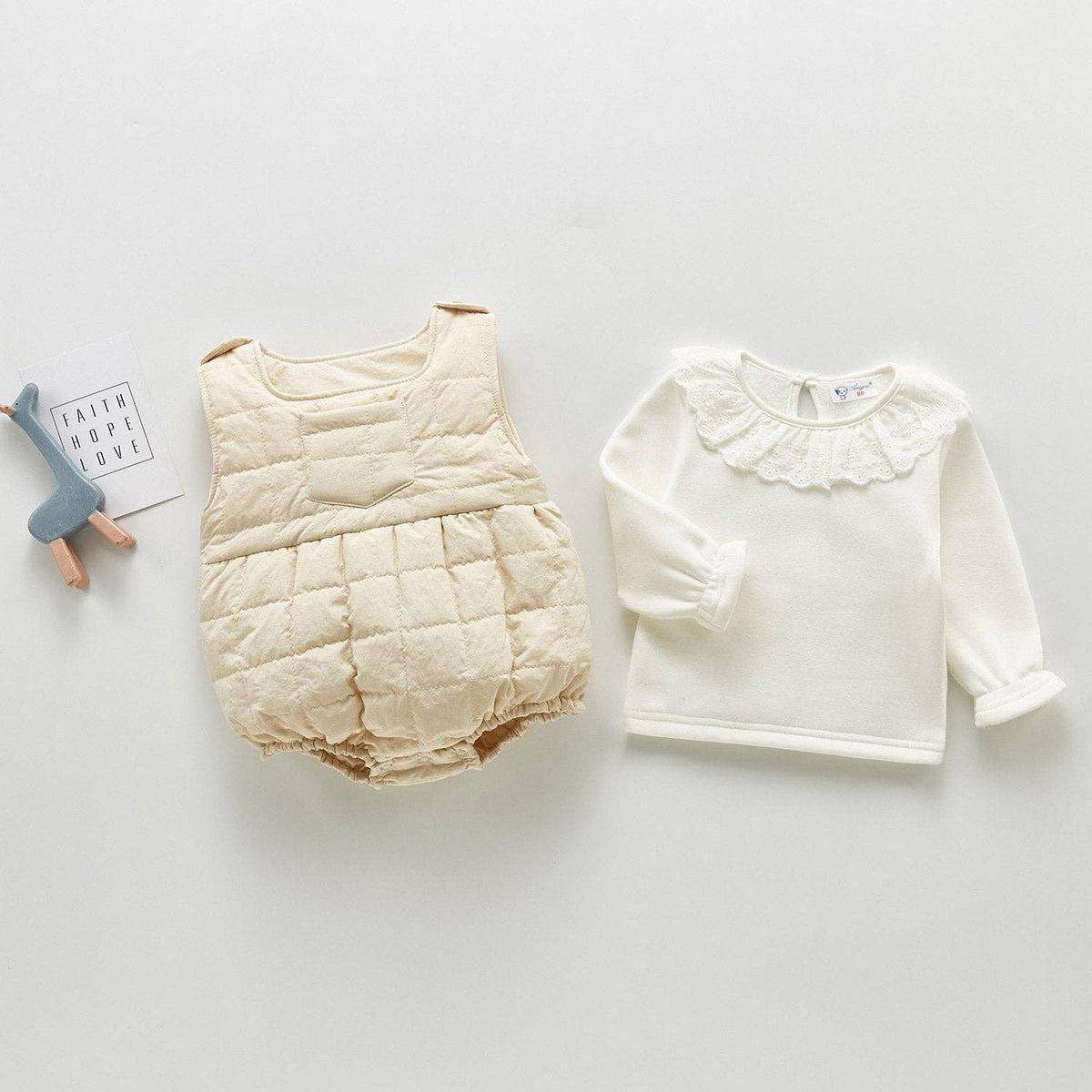 Girls Knit Top and Quilted Tank Romper 2 Piece Set.