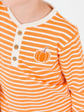 Boys Pumpkin Orange Stripe Knit Long Sleeve Embroidered Henley Tee
