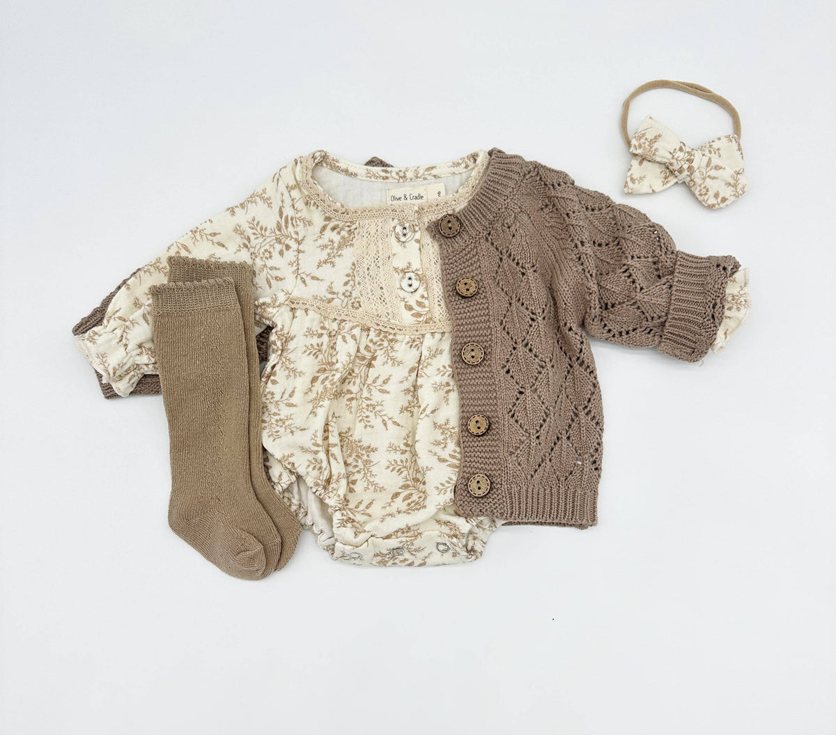 Elodie Long Sleeve Romper Set: 2pc Set + Oatmeal socks