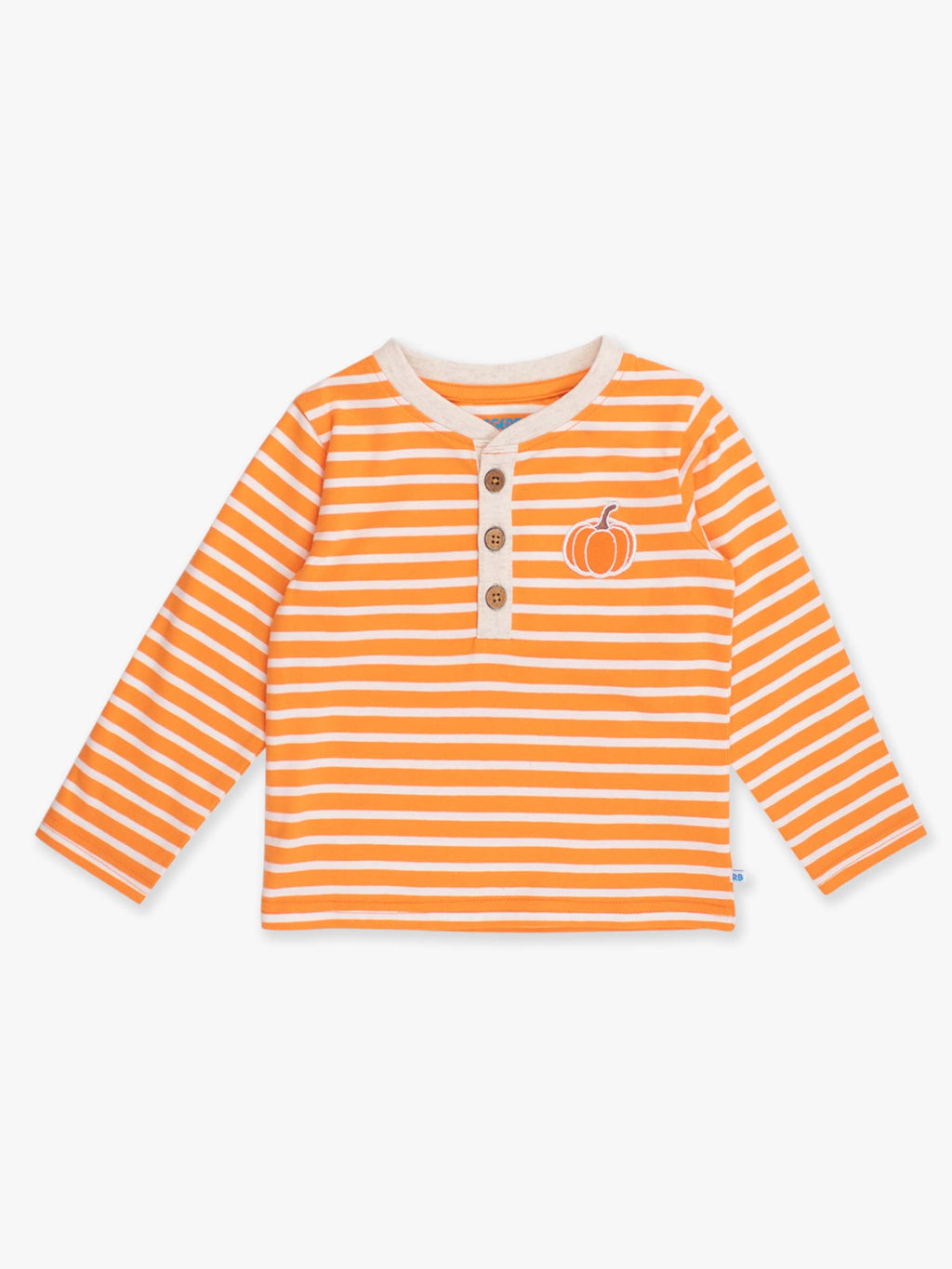 Boys Pumpkin Orange Stripe Knit Long Sleeve Embroidered Henley Tee