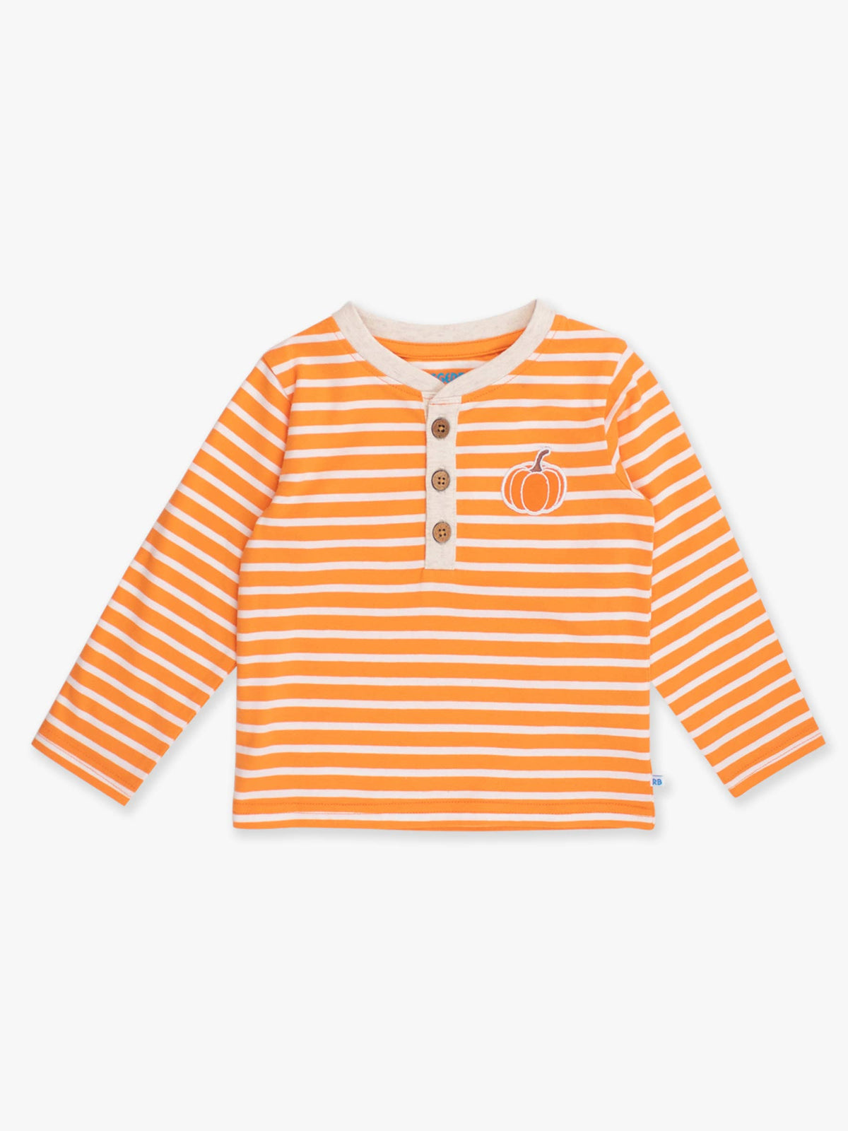 Boys Pumpkin Orange Stripe Knit Long Sleeve Embroidered Henley Tee