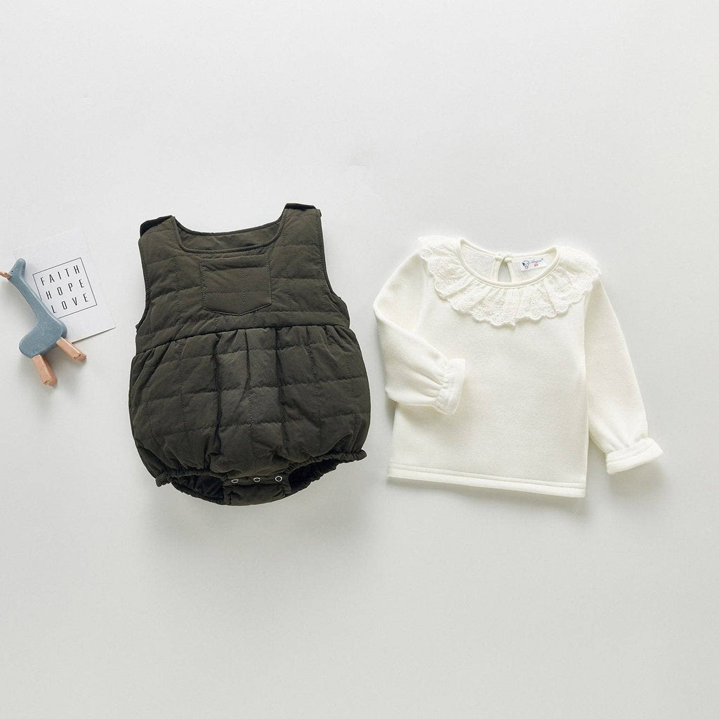 Girls Knit Top and Quilted Tank Romper 2 Piece Set.