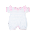 Paty Knit Bubble with Shoulder Ruffle Trim: Blue w/ Pink Trim