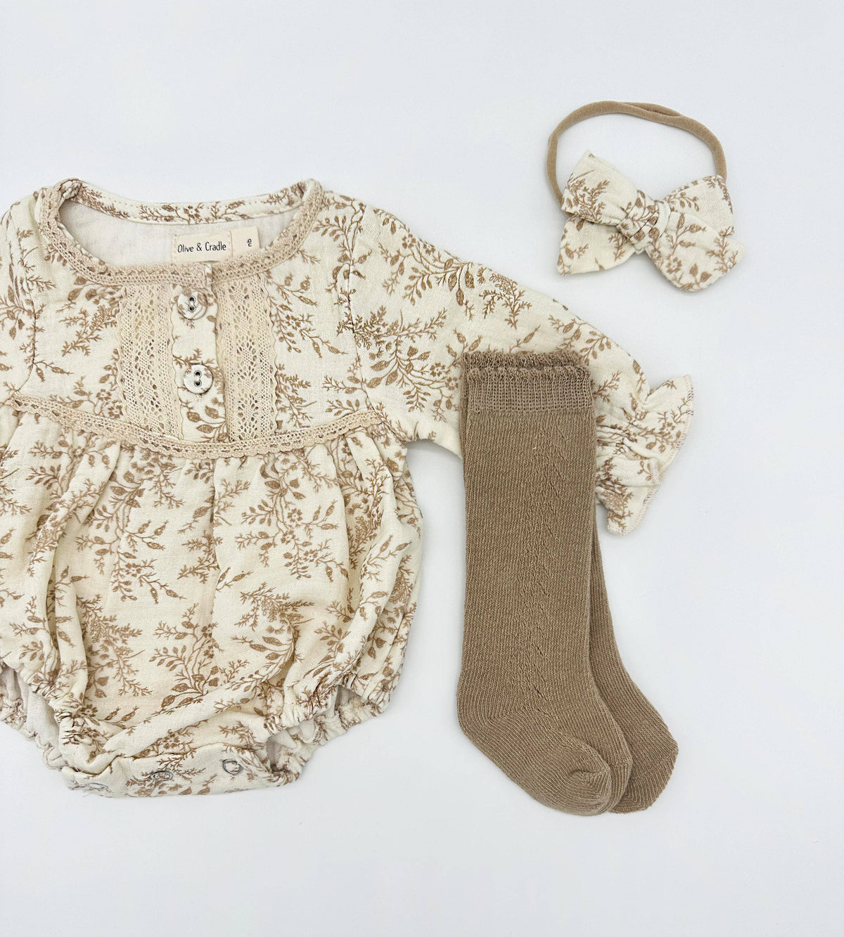 Elodie Long Sleeve Romper Set: 2pc Set + Oatmeal socks