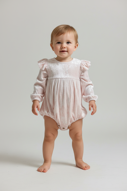 Baby Pink Velvet Ruffle Romper 6/9 months.