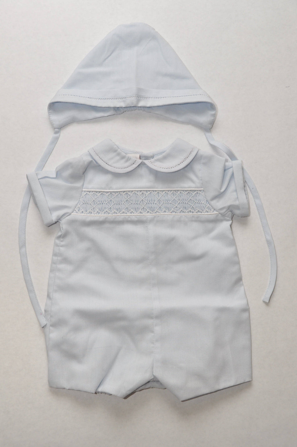 Baby Boys Light Blue Geo Smocked Bubble With Bonnet 6 months