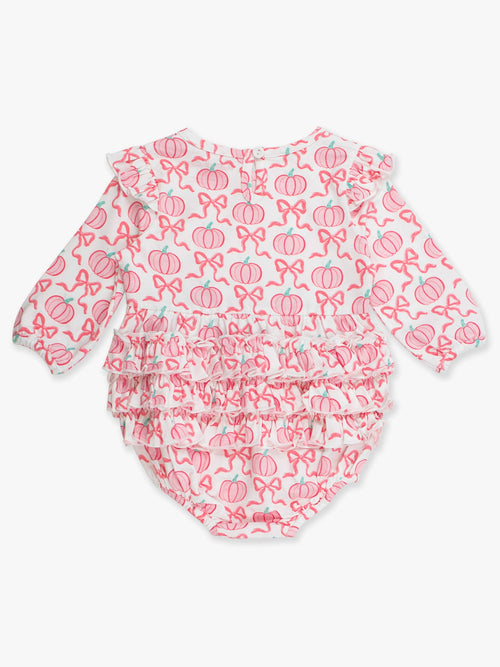 Baby Girls Pink Fairytale Pumpkins Knit Long Sleeve Flutter Bubble Romper