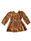 Gold Elasticated Neck and Waist Velvet Dress 3t